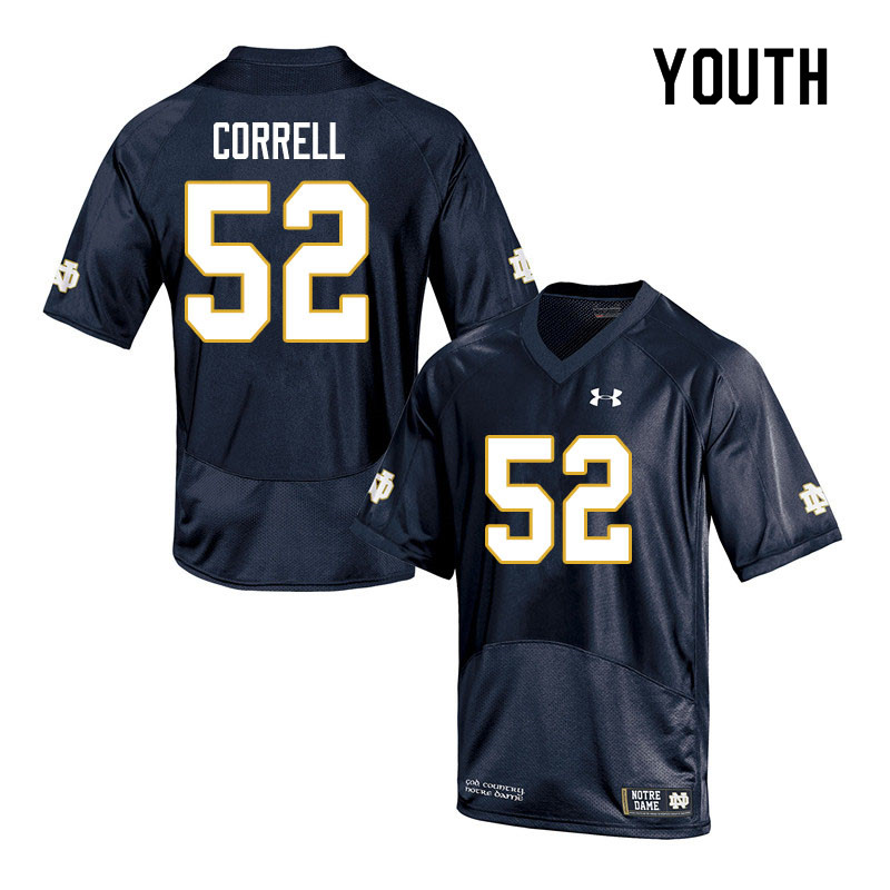 Youth NCAA Notre Dame Fighting Irish #52 Zeke Correll Stitched College Under Armour Authentic Navy Football Jersey RL10T37TH